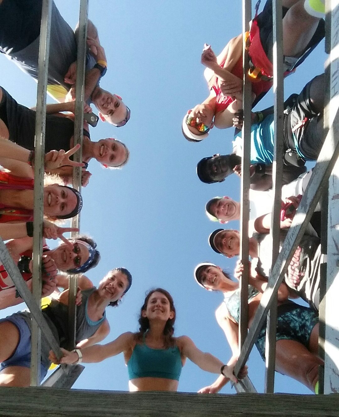 New friends looking down from the fire tower