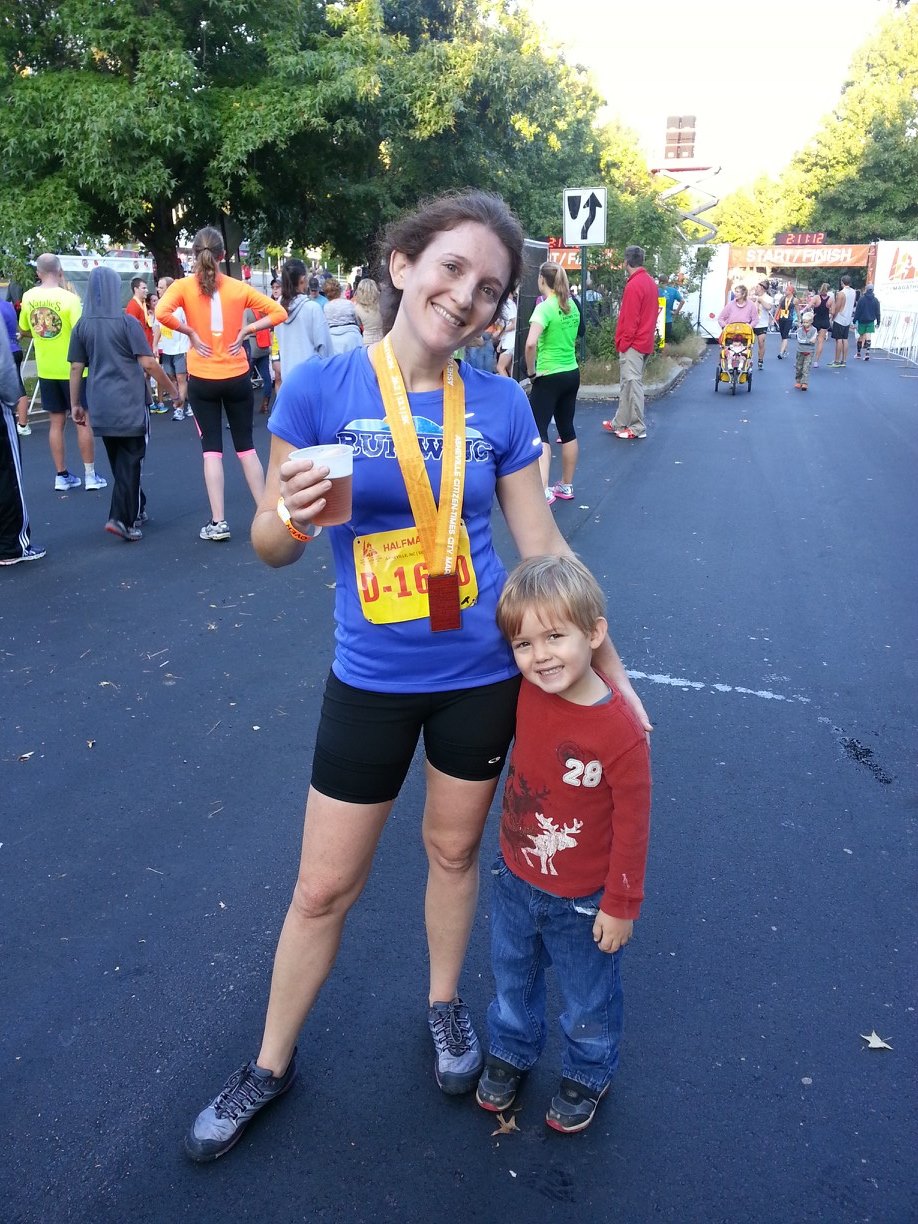 At the finish line of the Asheville Half Marathon in September 2013