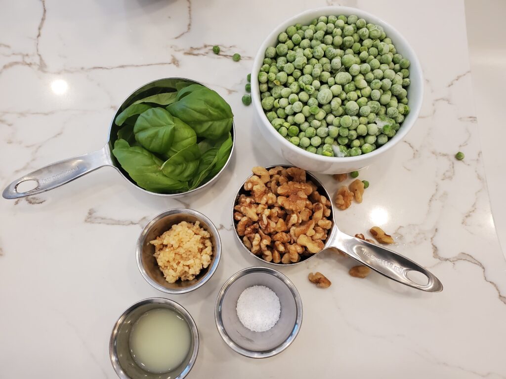 oil free vegan green pea walnut pesto