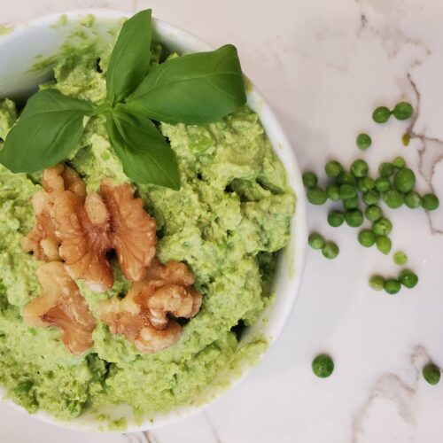 vegan oil free green pea walnut pesto